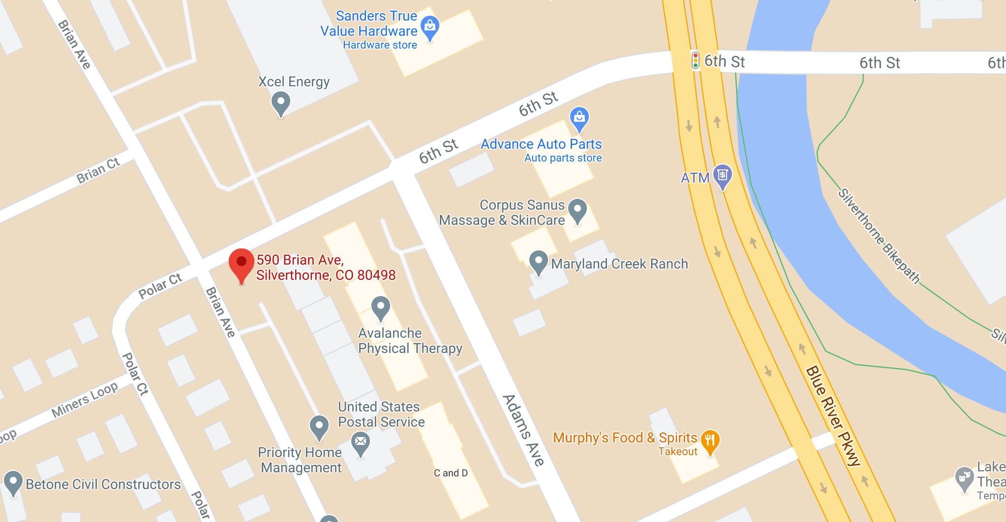 Map showing MDL Consulting INC at 590 Brian Ave Unit E, Silverthorne, CO 80498
